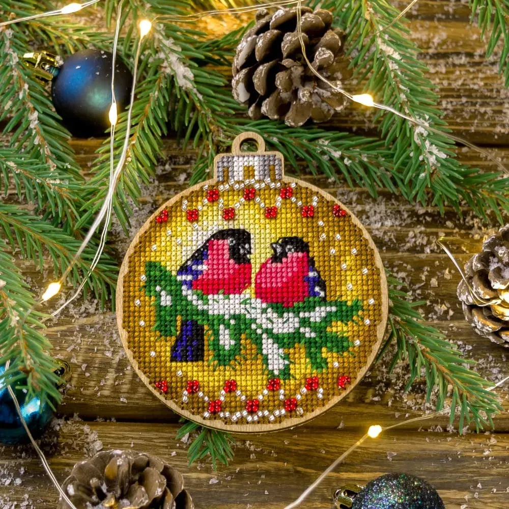 Bullfinches Christmas Ornament Bead & Cross Stitch Kit