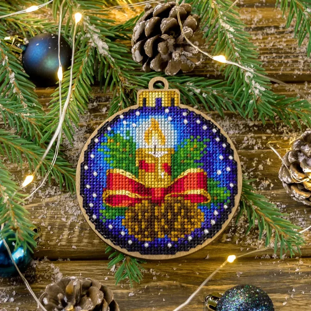Candle Christmas Ornament Bead & Cross Stitch Kit