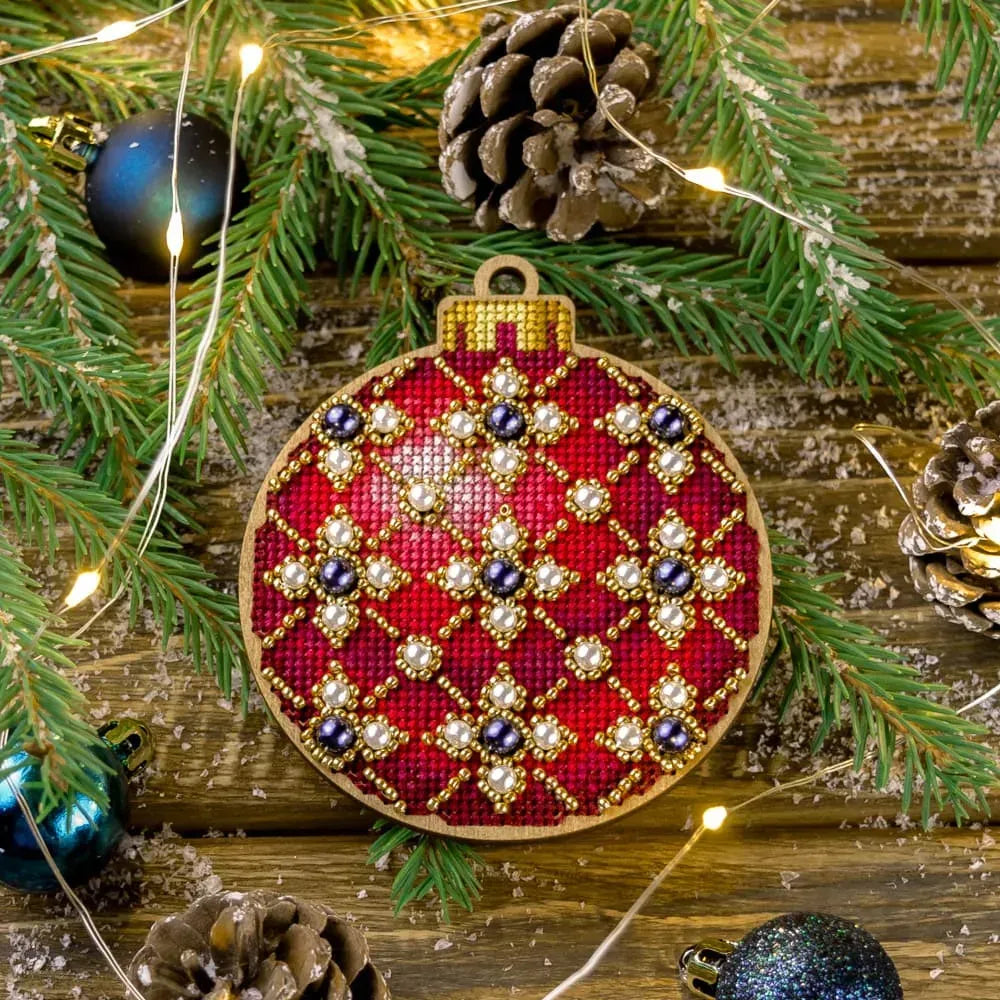 Festive Red Christmas Ornament Bead & Cross Stitch Kit
